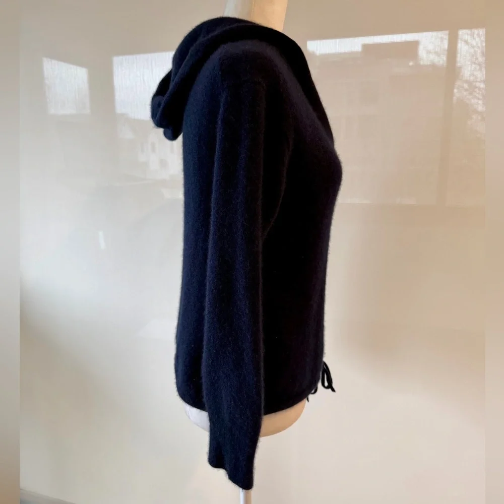 Theory Deep Navy V-Neck Cashmere Sweater Relaxed Hoodie - Picture 5 of 15